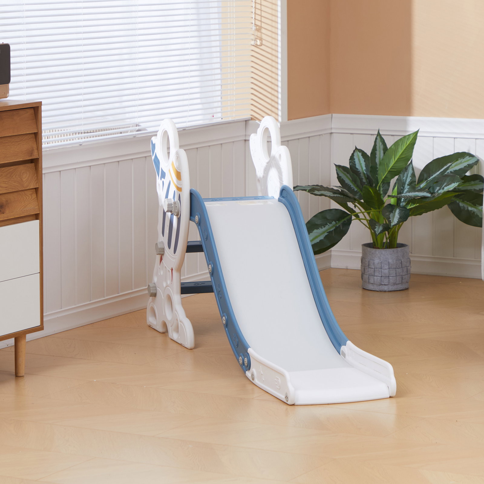 Escorregador para crianças de 18-36 meses com 3 degraus antiderrapantes 157x46,5x80 cm azul