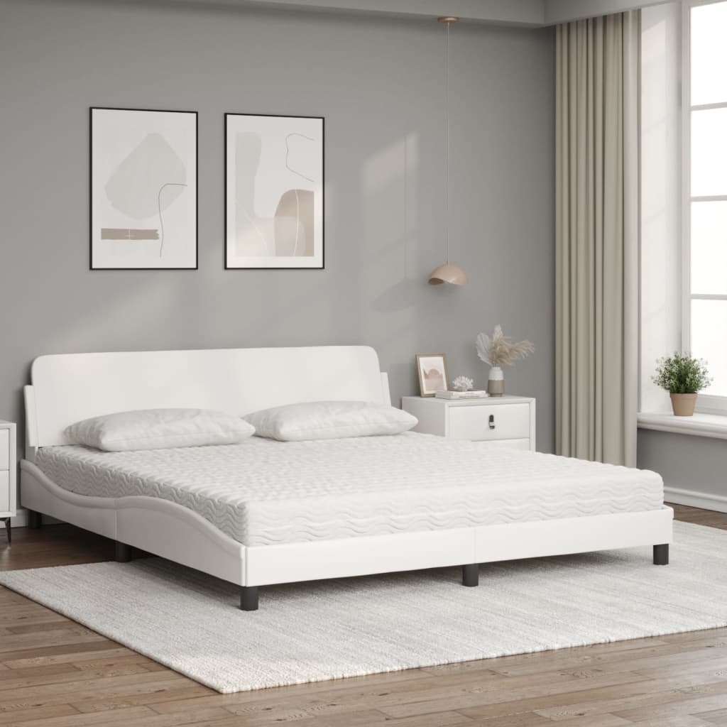 Cama com colchão dover 180x200 cm couro artificial branco