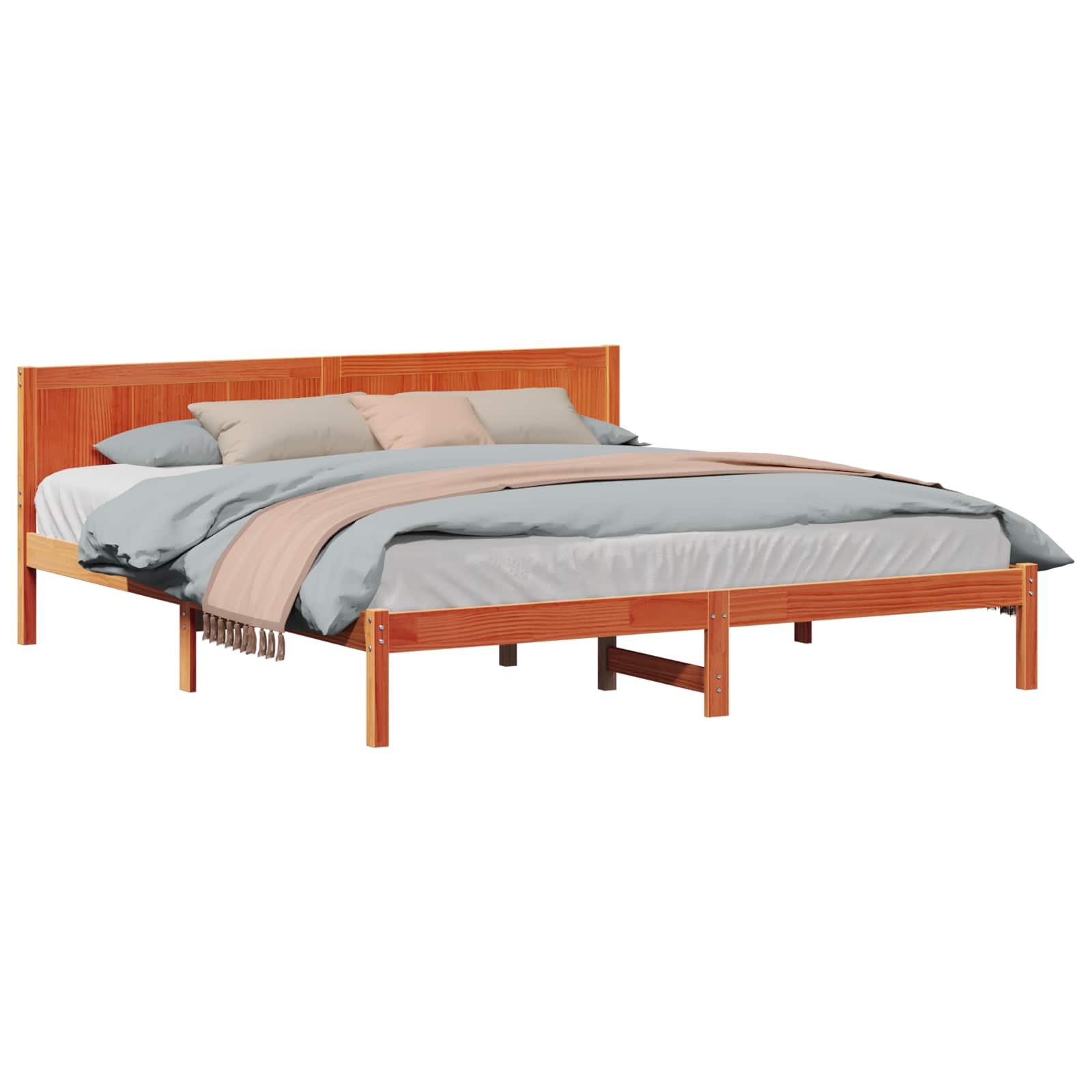 Estrutura da cama castanho 200 x 200 cm madeira de pinho maciça
