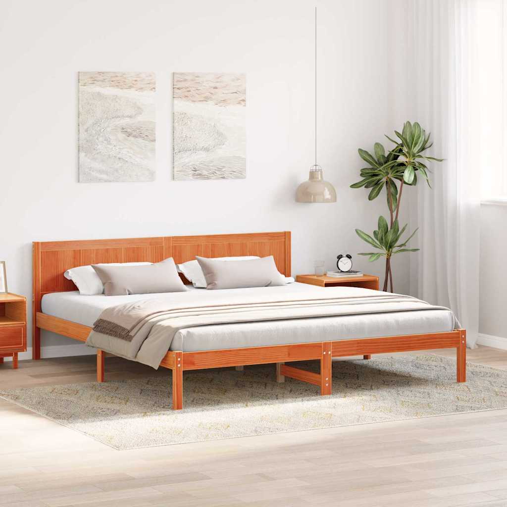 Estrutura da cama castanho 200 x 200 cm madeira de pinho maciça