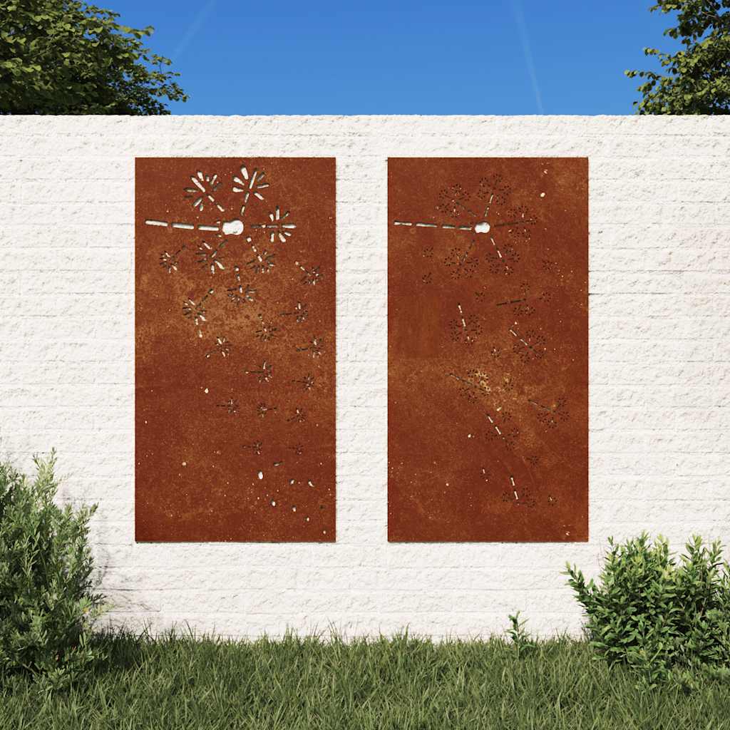 Decorações p/ muro de jardim 2 pcs aço corten design flores
