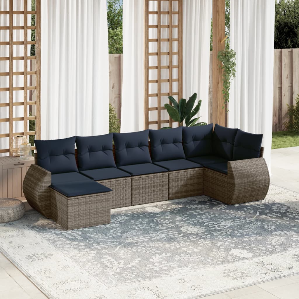 Conjunto de sofá de jardim com 7 peças e almofadas em rattan sintético cinza