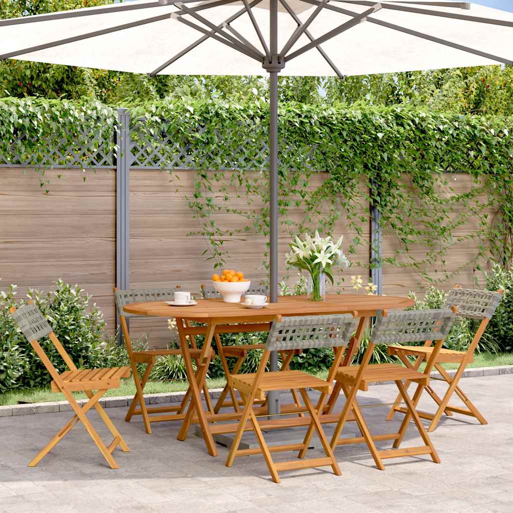 Cadeiras de jardim dobráveis 6 pcs vime PE/madeira maciça cinza