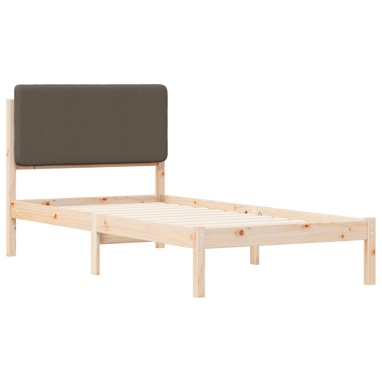 Estrutura de cama com cabeceira estofada cinzento-acastanhado