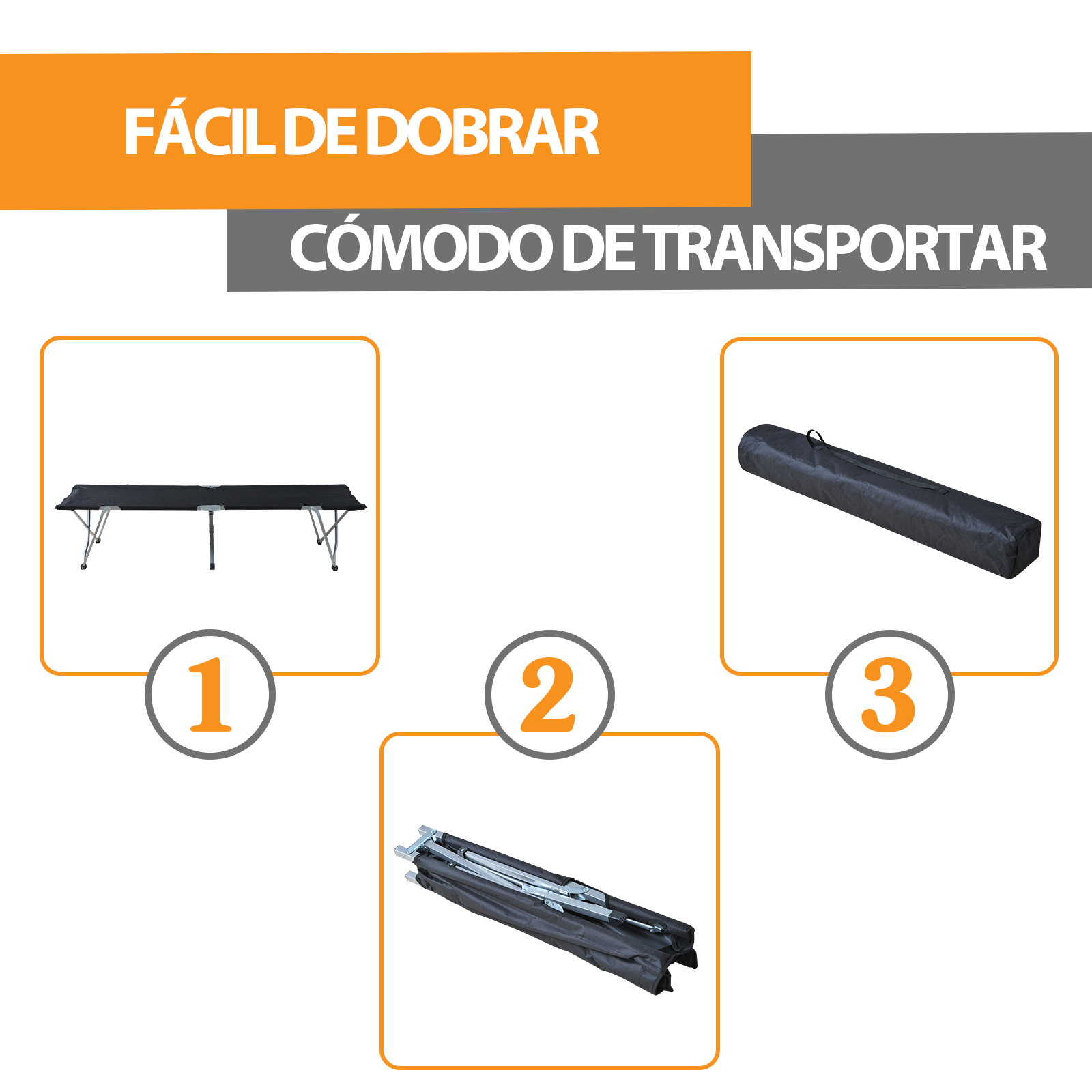 Cama de campismo dobrável de tela oxford 600d com estrutura metálica suporta até 136 kg para praia e caminhadas 193x64x40 cm preto