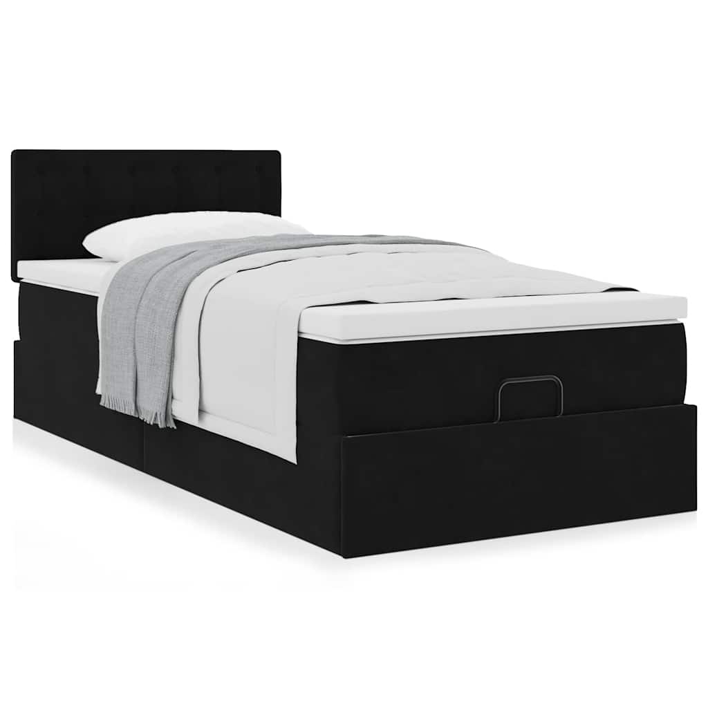 Estrutura de cama otomana com colchão preto 80x200cm veludo