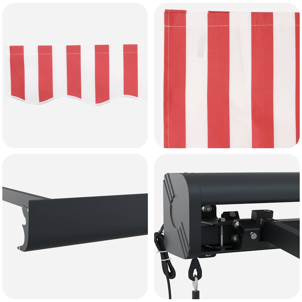 Toldo retrátil vermelho e branco 400 × 300 cm tecido e metal