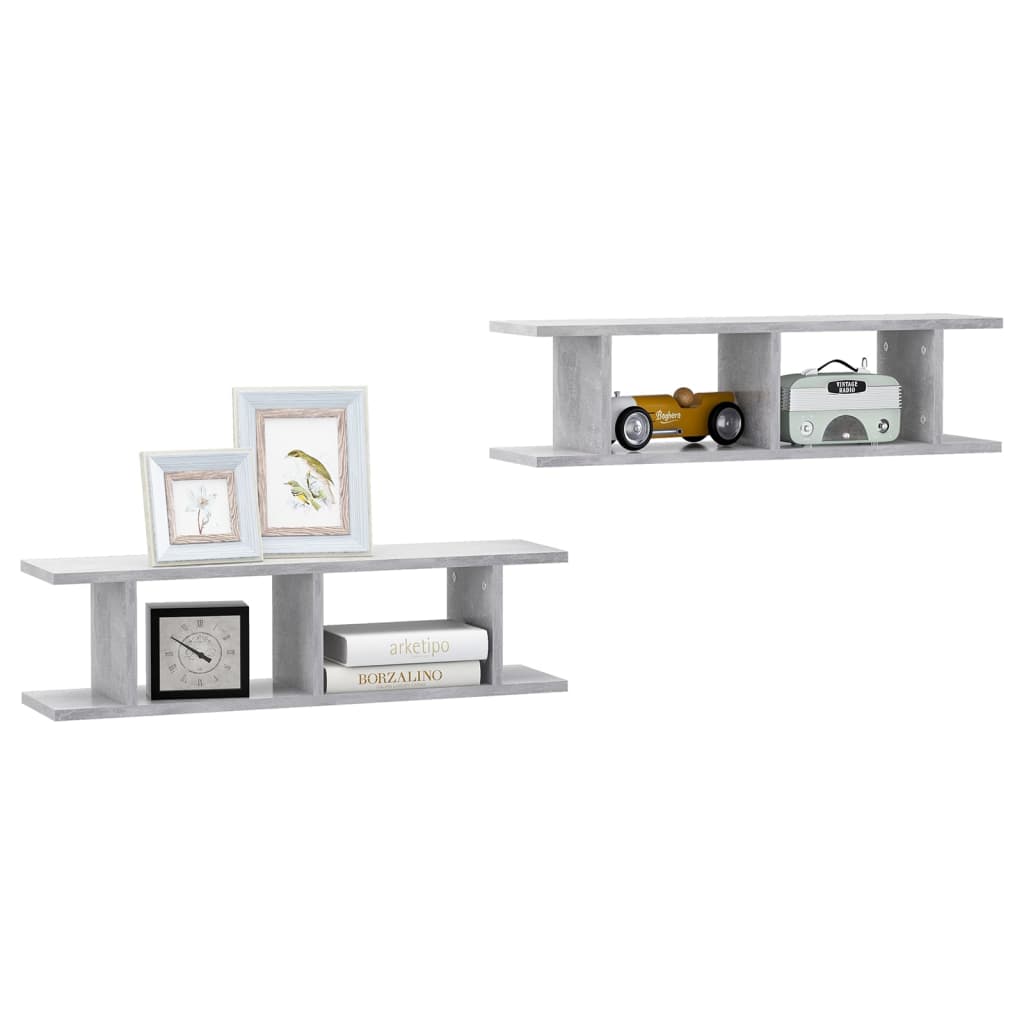 Estantes de parede 2 pcs 78x18x20 cm madeira cinzento cimento