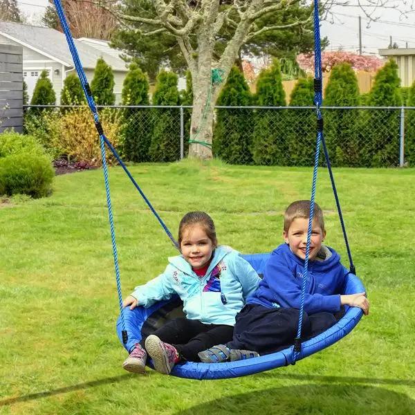 Baloiço para criança tipo ninho baloiço infantil redondo acima de 3 anos carga máx. 100 kg ø100x180 cm azul