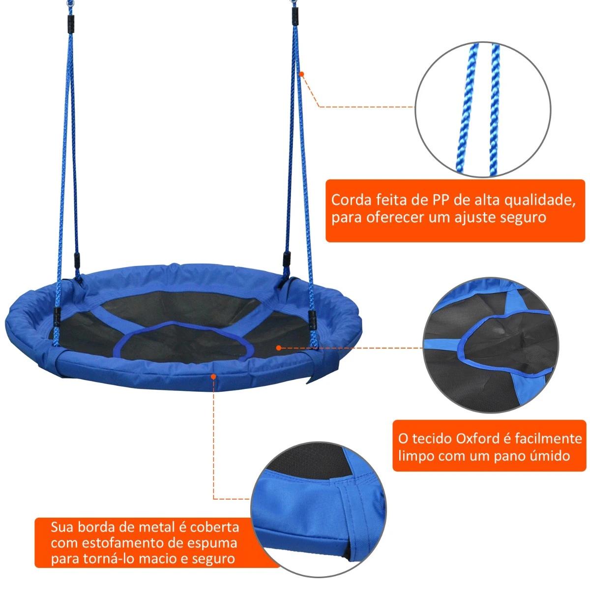 Baloiço para criança tipo ninho baloiço infantil redondo acima de 3 anos carga máx. 100 kg ø100x180 cm azul