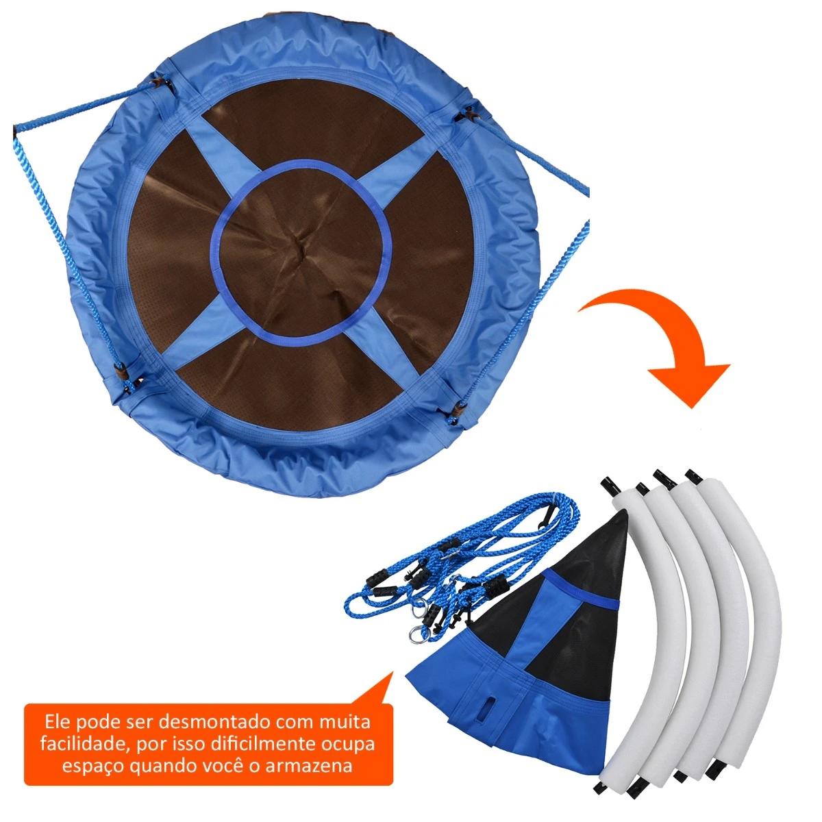 Baloiço para criança tipo ninho baloiço infantil redondo acima de 3 anos carga máx. 100 kg ø100x180 cm azul