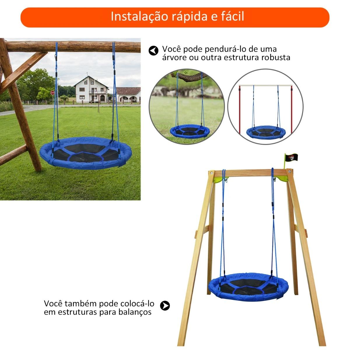 Baloiço para criança tipo ninho baloiço infantil redondo acima de 3 anos carga máx. 100 kg ø100x180 cm azul