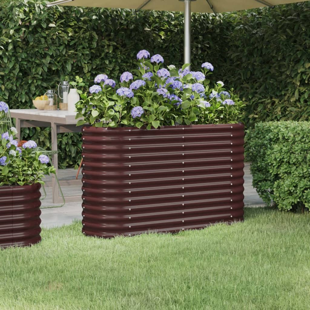 Canteiro elevado jardim 114x40x68cm aço galvanizado castanho