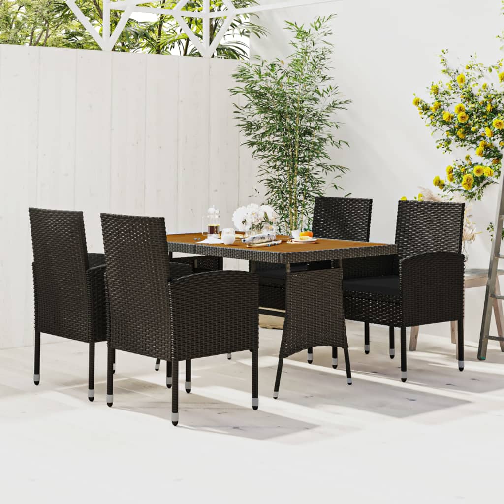 5 Pcs conjunto de jantar p/ exterior vime PE preto