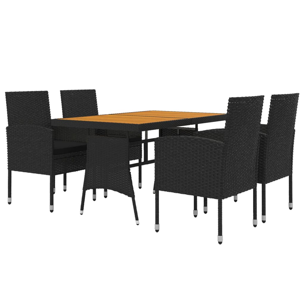5 Pcs conjunto de jantar p/ exterior vime PE preto
