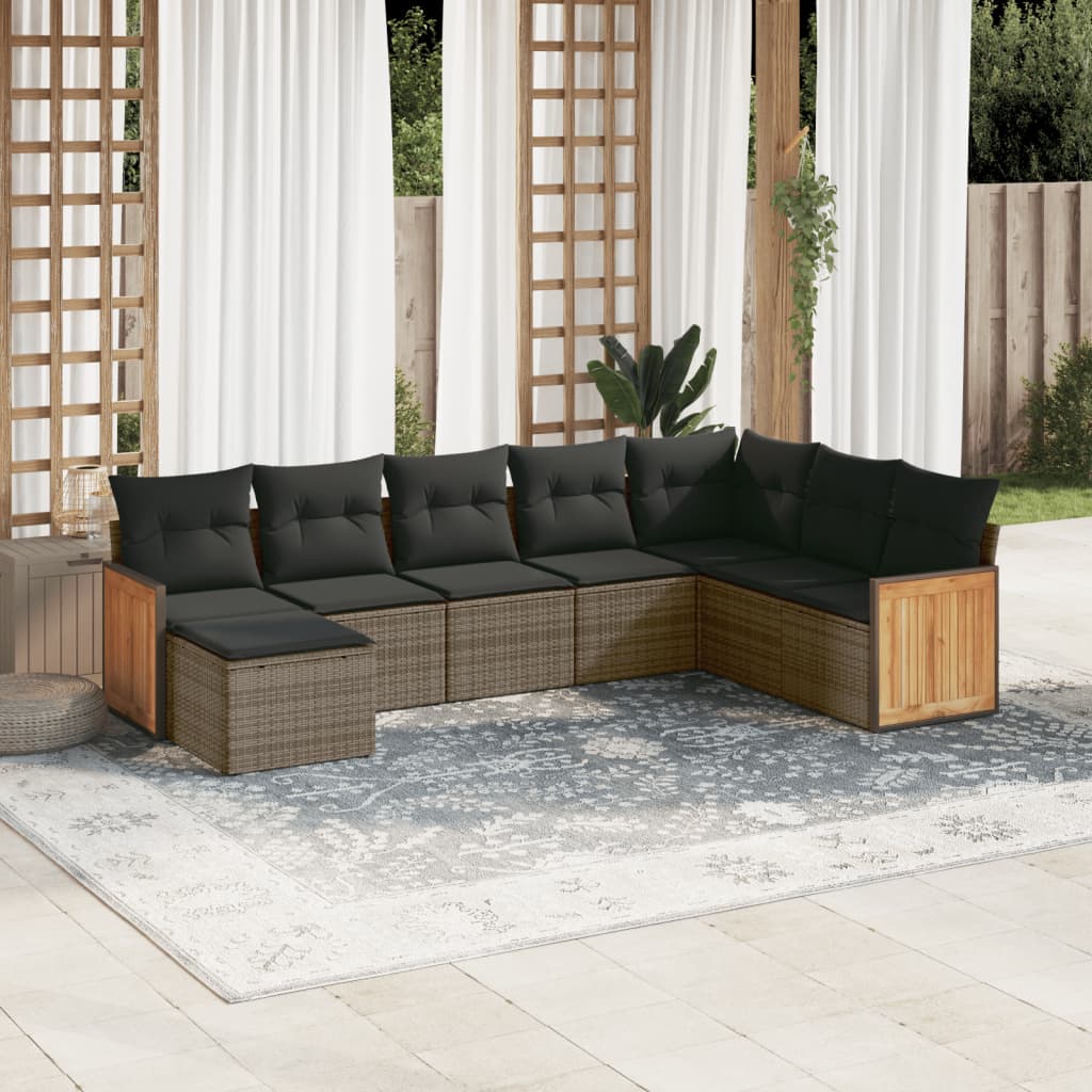8 Pcs conjunto sofás de jardim c/ almofadões vime PE cinzento