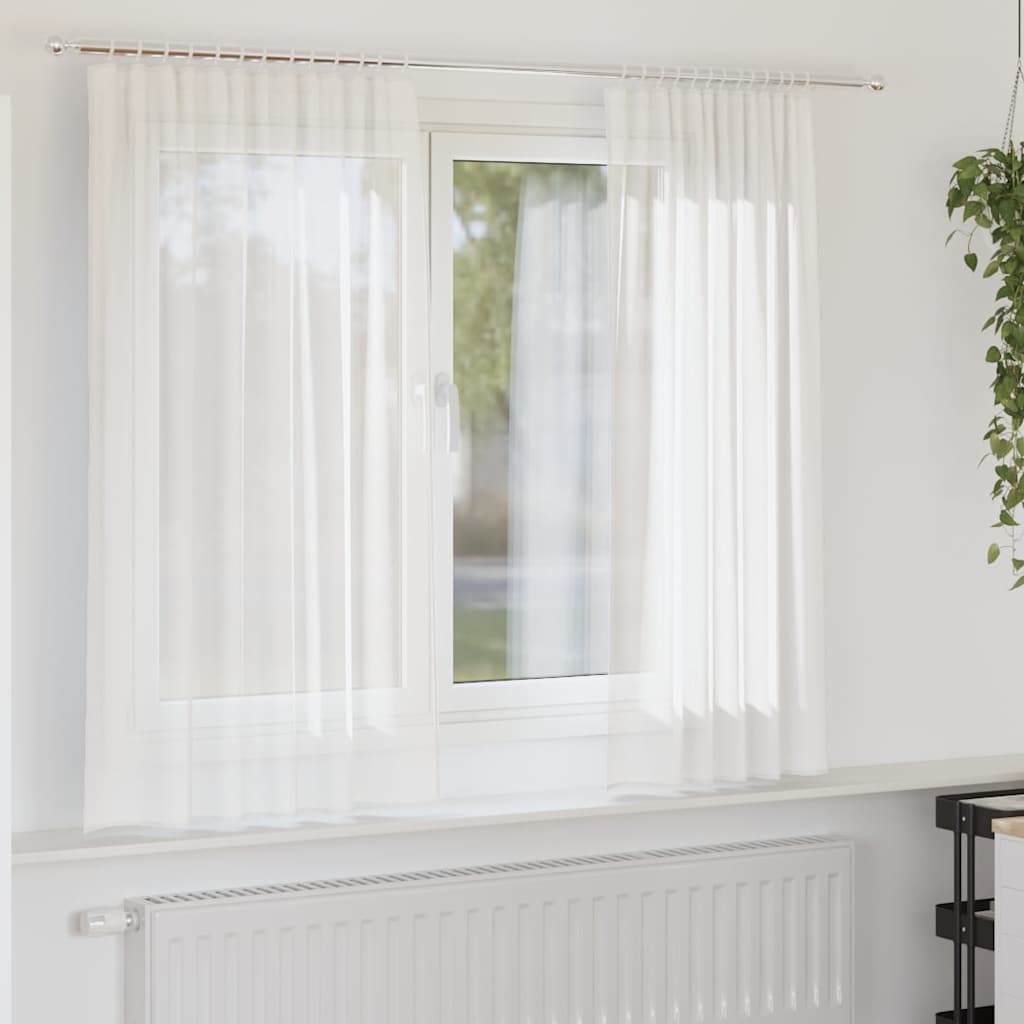 Cortinas de voile com bolsos para varão 2 pcs branco