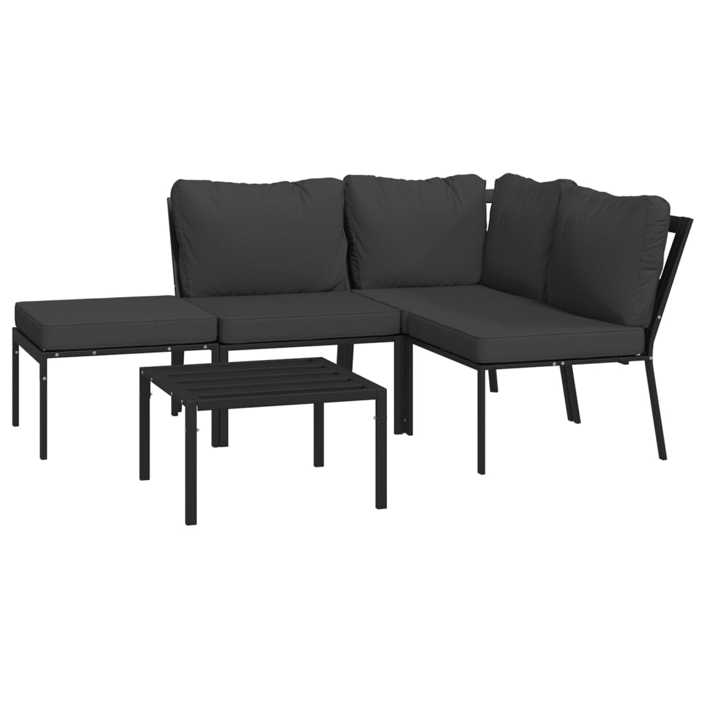 5 Pcs conjunto lounge de jardim aço c/ almofadões cinzentos