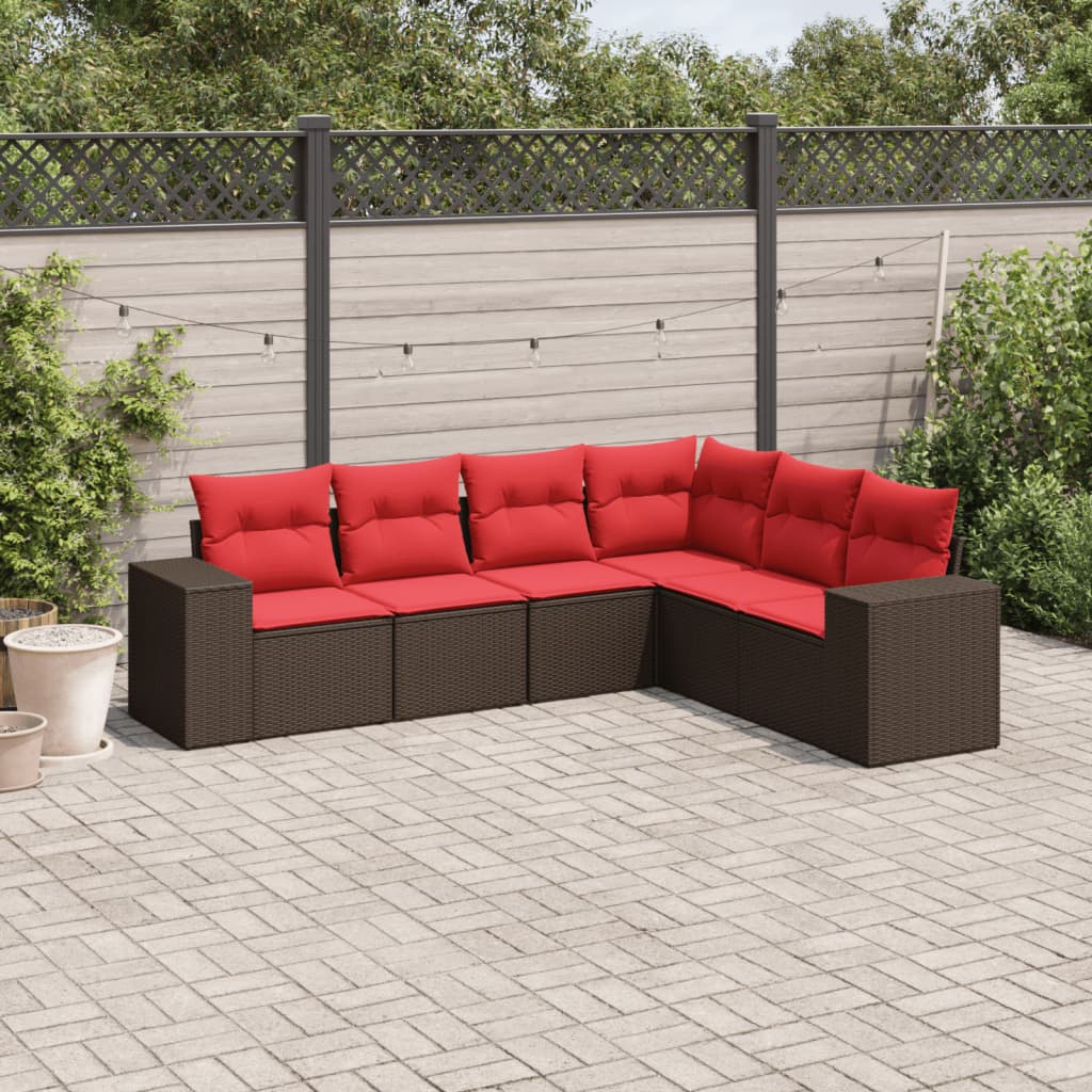 Conjunto de sofá de jardim com 6 peças e almofadas em rattan sintético marrom