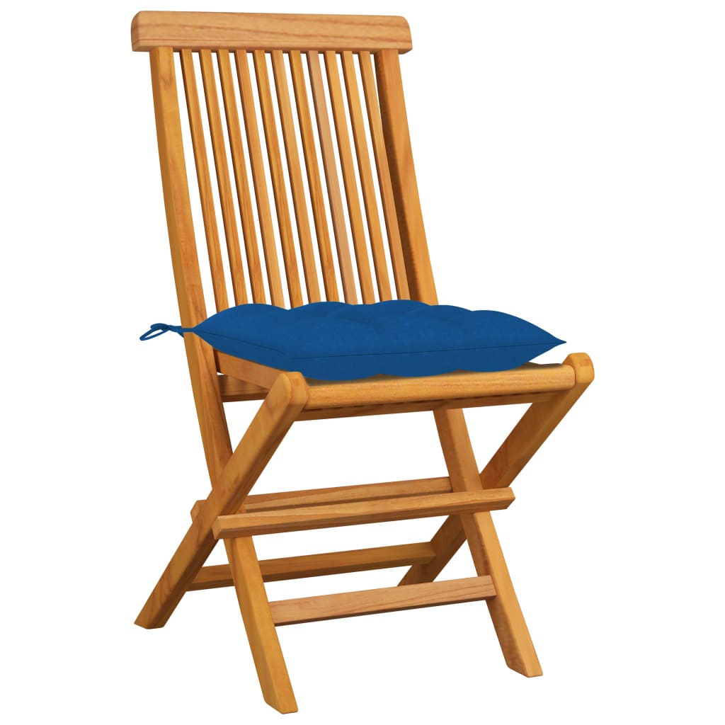 Cadeiras de jardim c/ almofadões azuis 4 pcs teca maciça