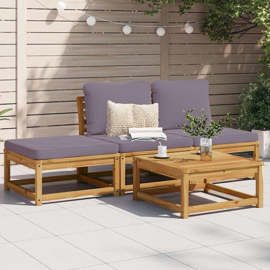 4 Pcs conjunto lounge de jardim com almofadões acácia maciça