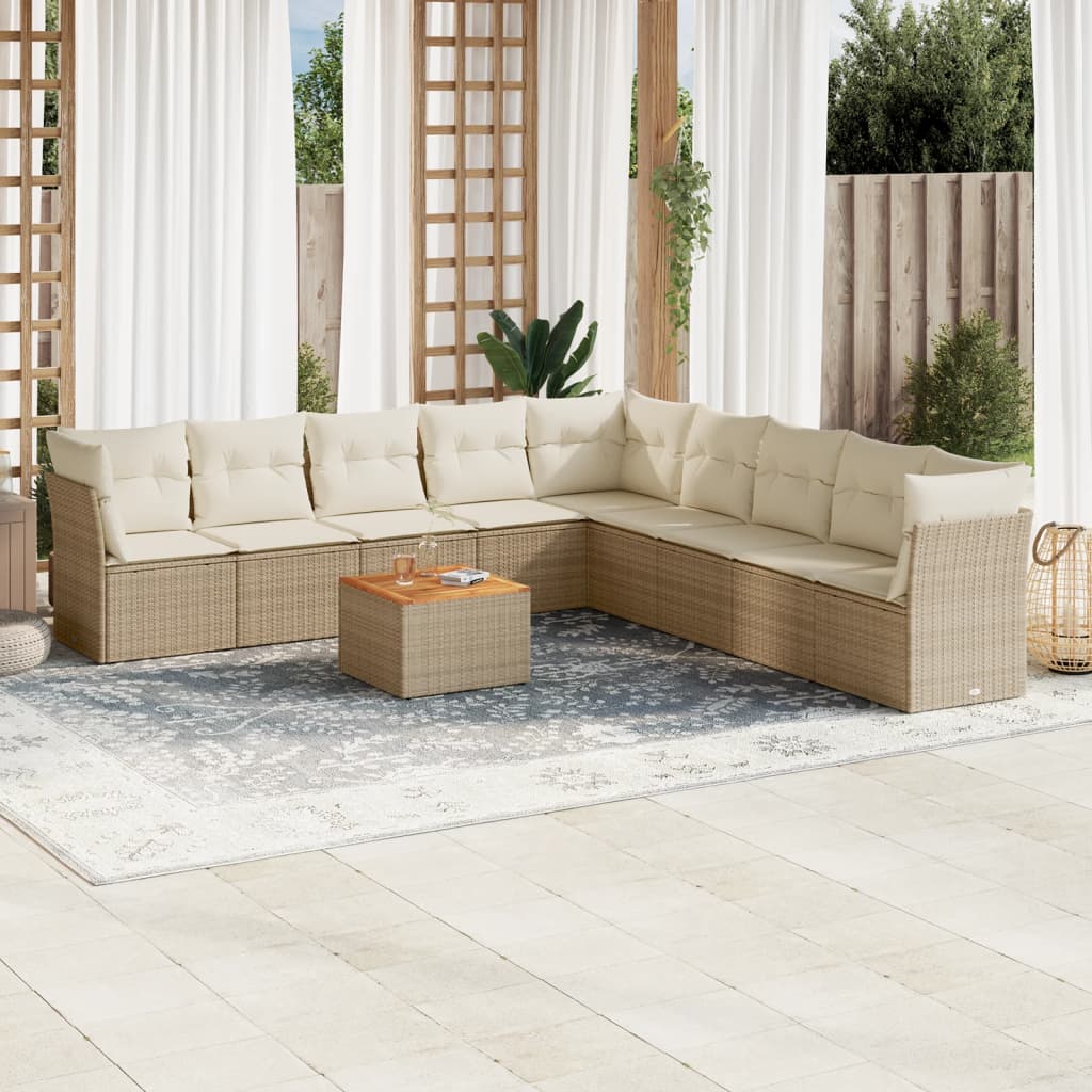 10 Pcs conjunto de sofás p/ jardim com almofadões vime PE bege