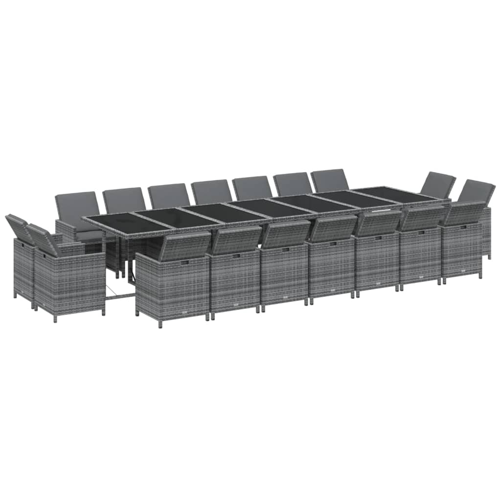 19 Pcs conjunto jantar p/ jardim c/ almofadões vime PE cinzento