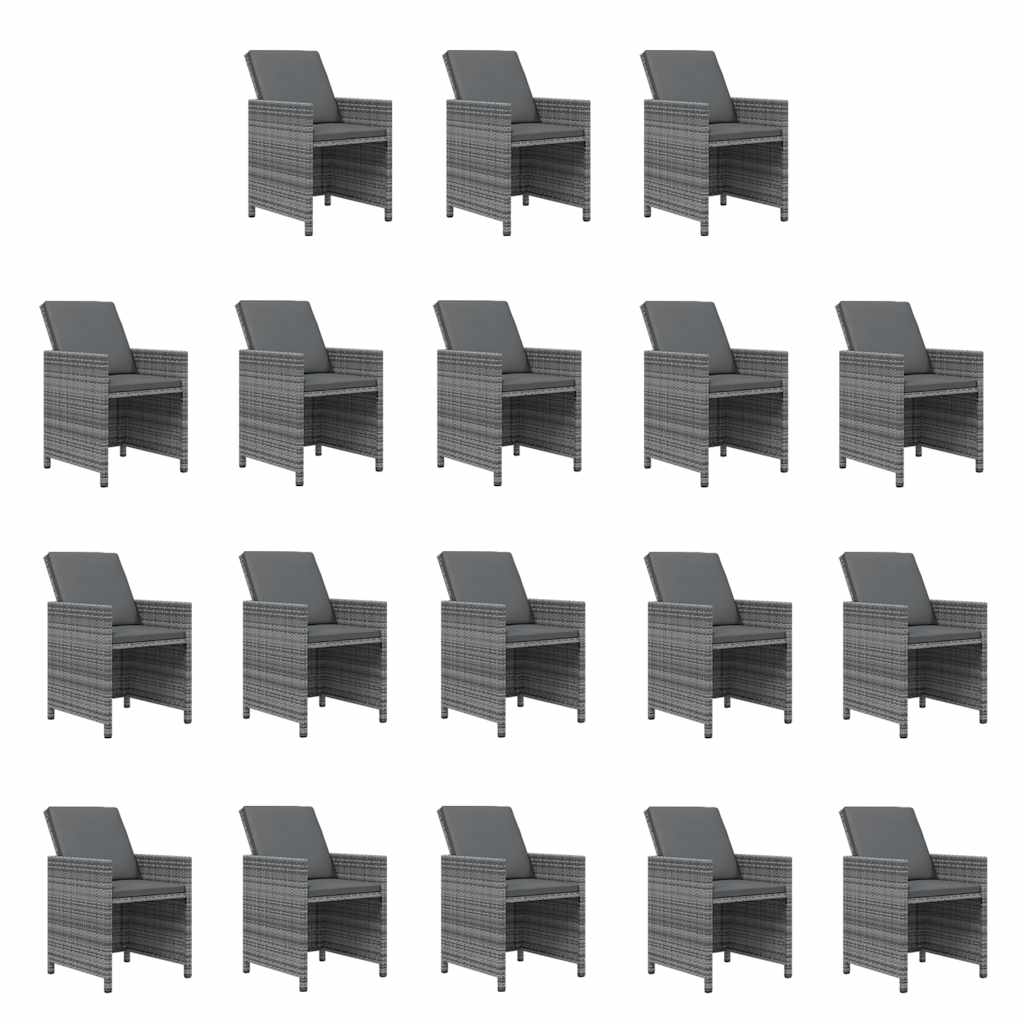 19 Pcs conjunto jantar p/ jardim c/ almofadões vime PE cinzento