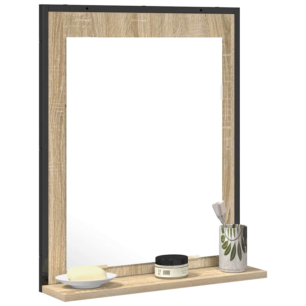 Espelho de banheiro com prateleira preto 50 x 12 x 60 cm