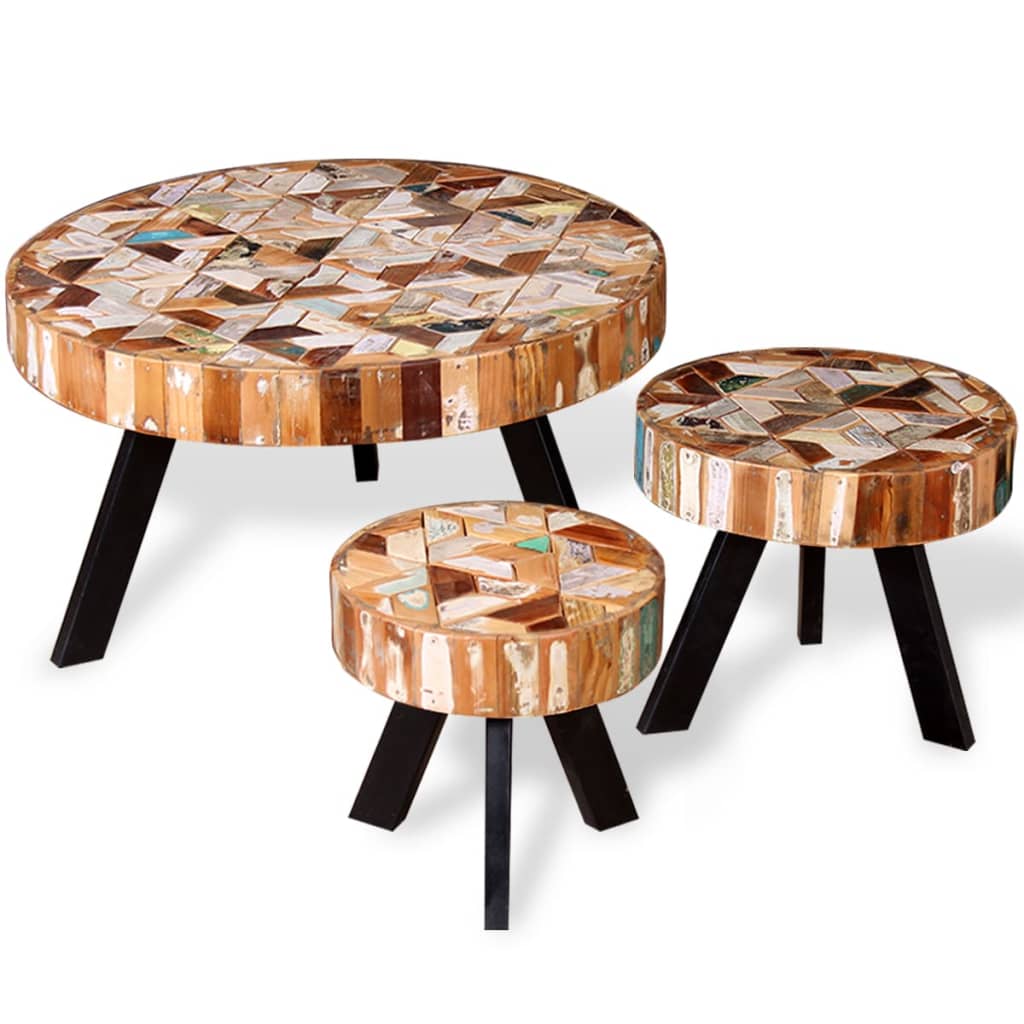 Conjunto de mesas de centro 3 pcs madeira recuperada maciça