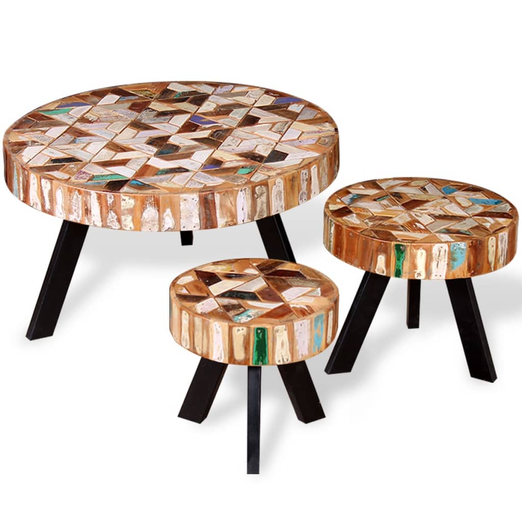 Conjunto de mesas de centro 3 pcs madeira recuperada maciça