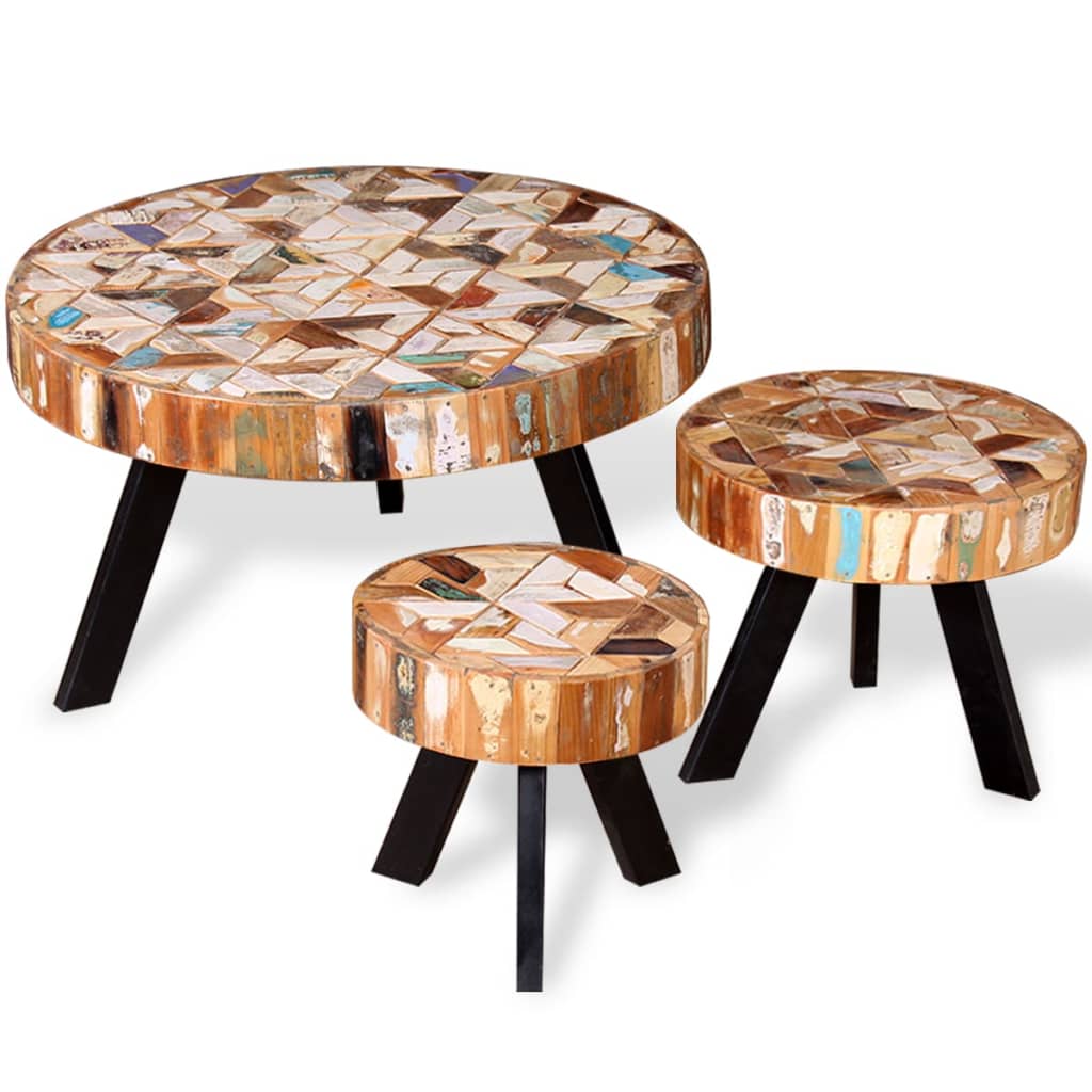 Conjunto de mesas de centro 3 pcs madeira recuperada maciça