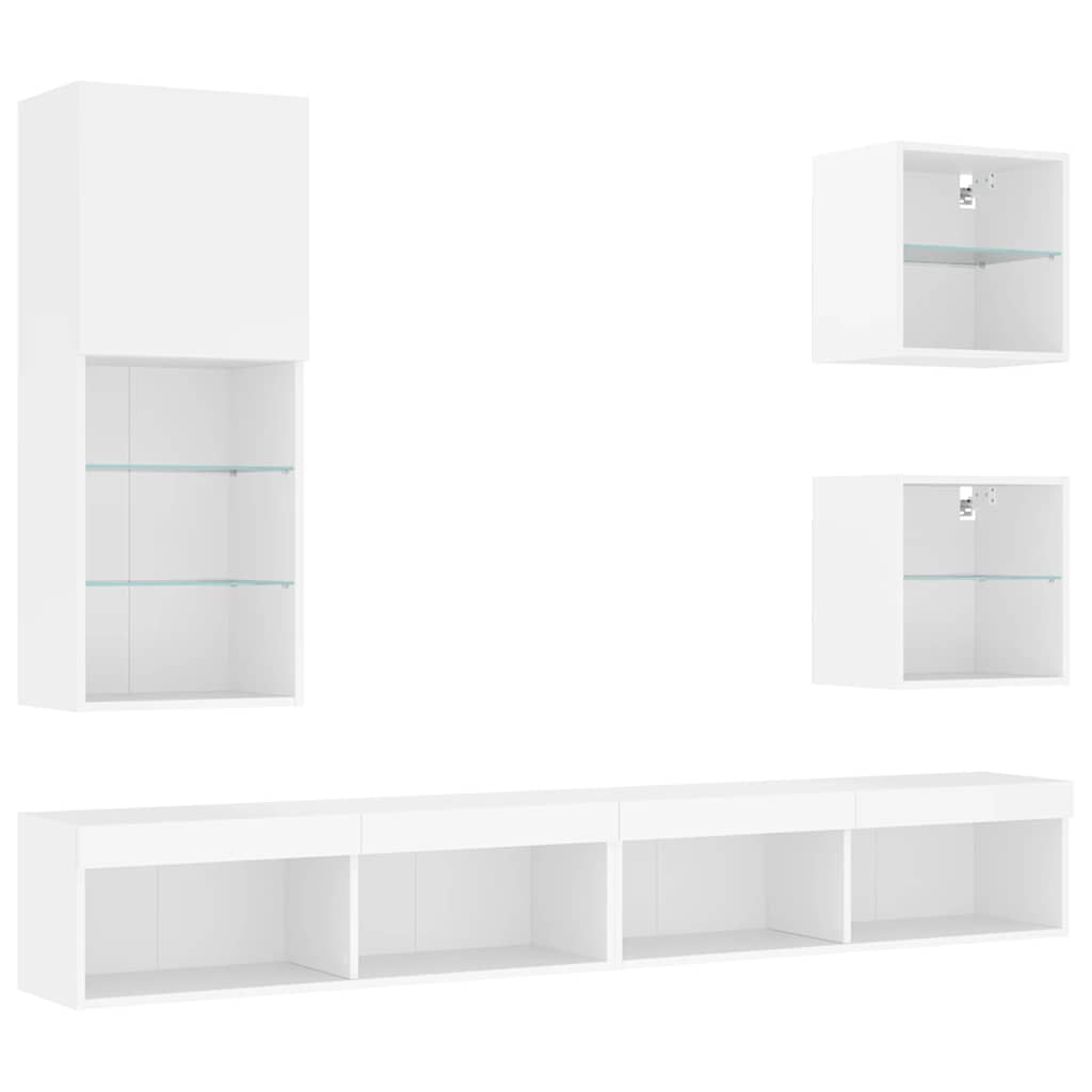 5Pcs móveis de parede p/ TV c/ leds derivados de madeira branco