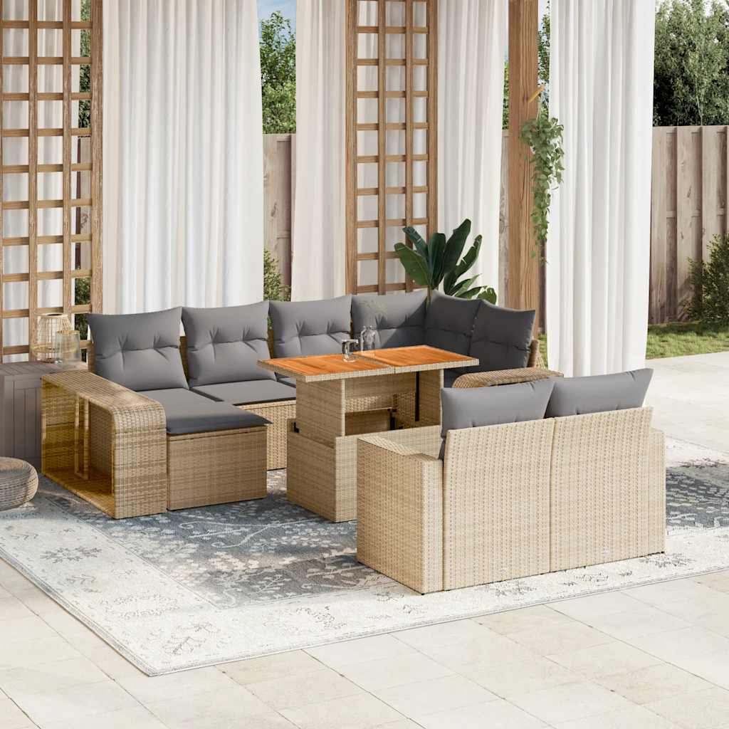 11 Pcs conjunto sofás de jardim c/ almofadões vime PE bege