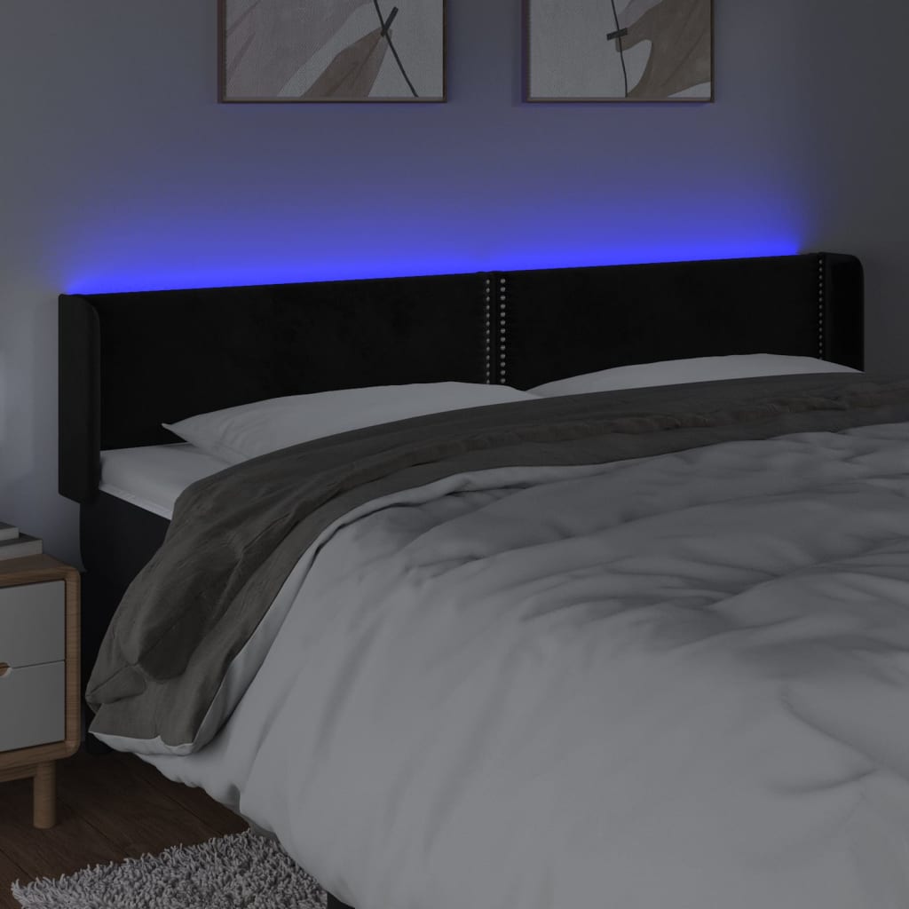 Cabeceira de cama c/ luzes LED veludo 203x16x78/88 cm preto