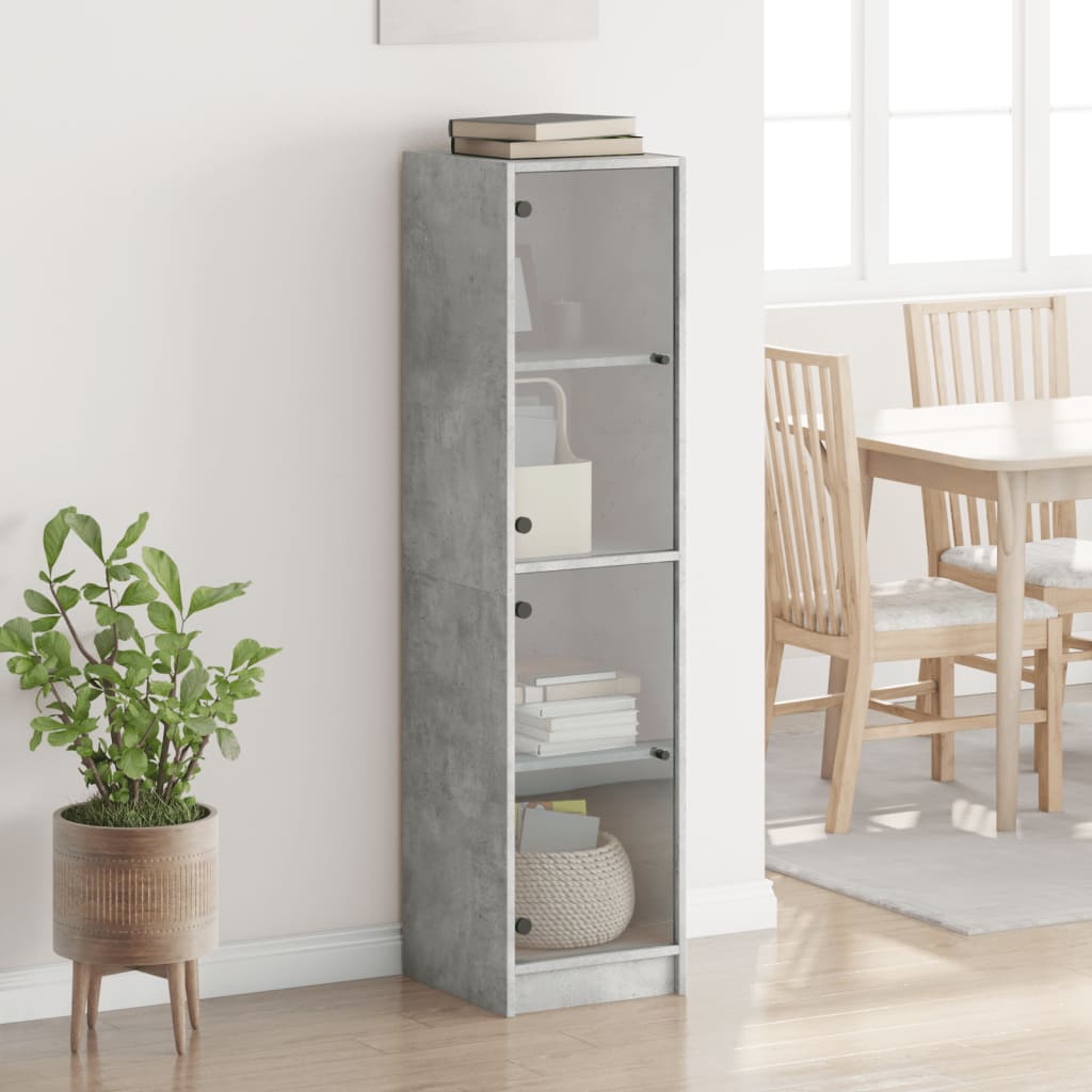 Aparador alto c/ portas de vidro 35x37x142 cm cinza cimento