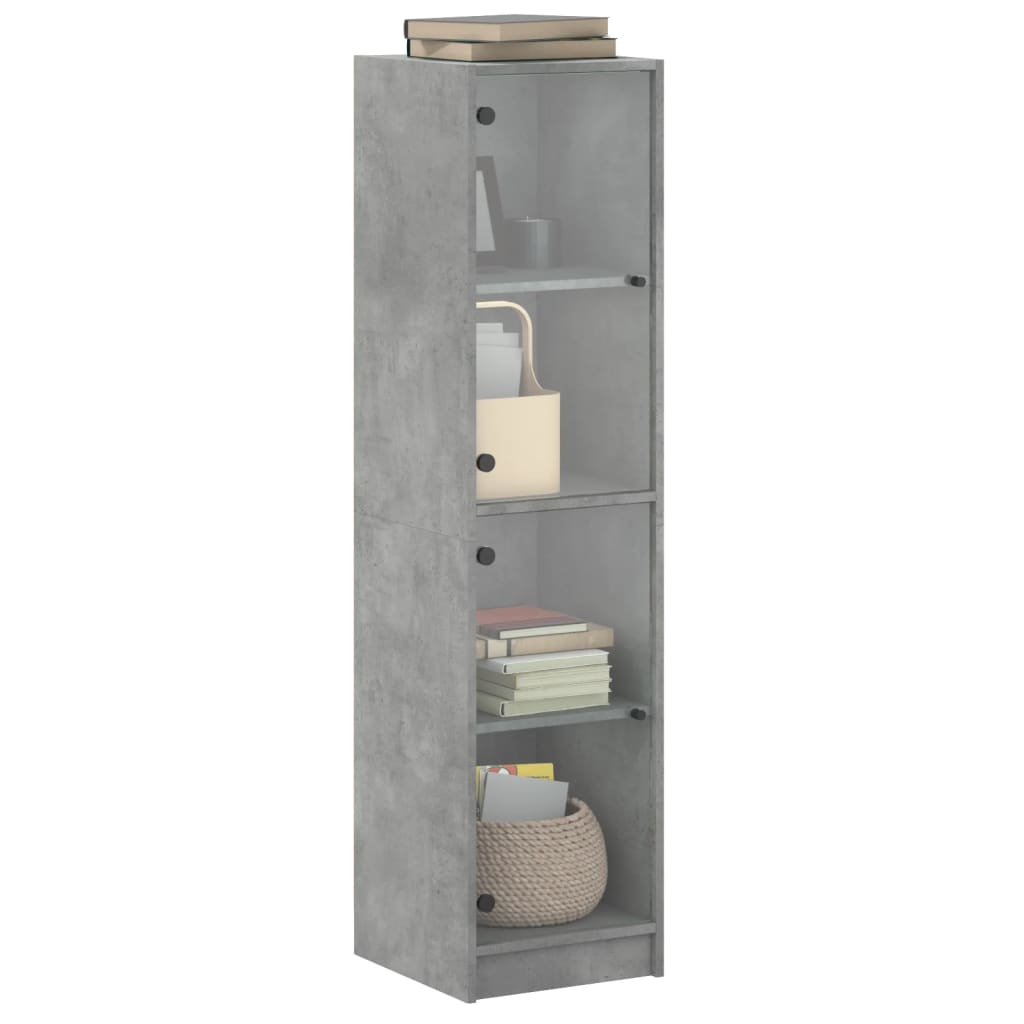 Aparador alto c/ portas de vidro 35x37x142 cm cinza cimento
