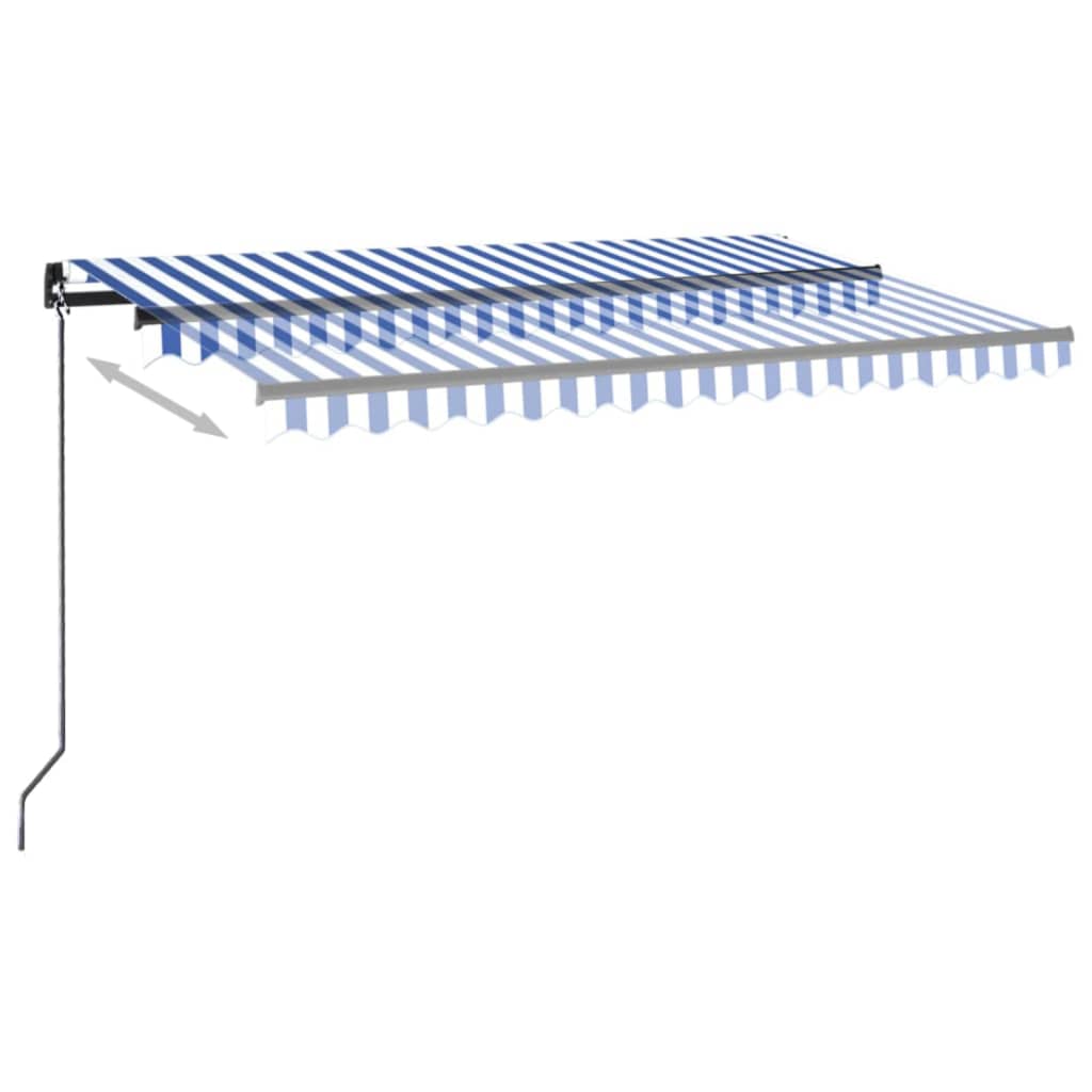 Toldo retrátil manual com LED 400x300 cm azul e branco