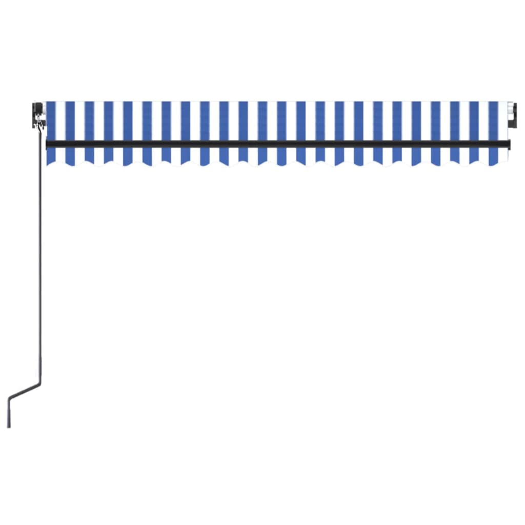 Toldo retrátil manual com LED 400x300 cm azul e branco