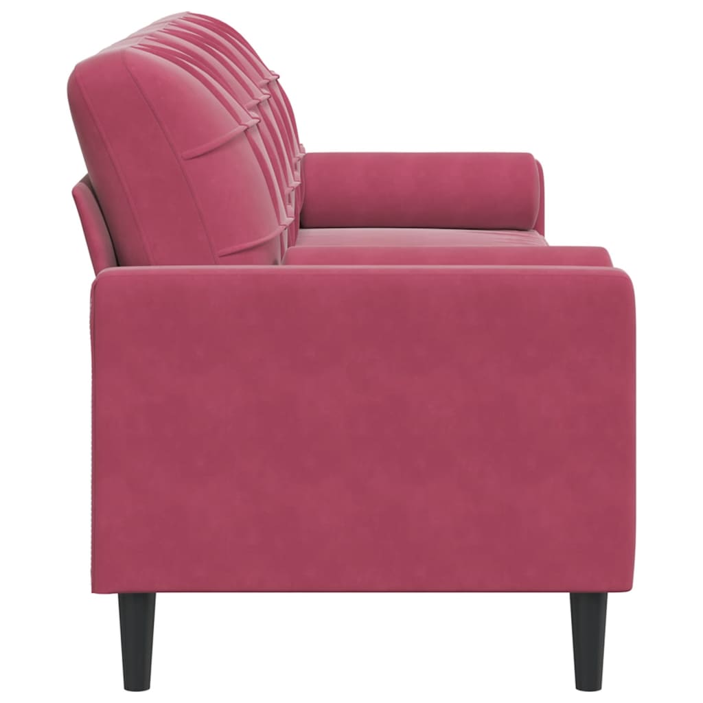 Sofá 3 lug. + almofadas decorativas 210cm veludo vermelho tinto