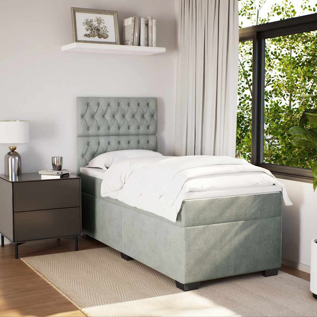Cama com molas/colchão 90x200 cm veludo cinza-claro