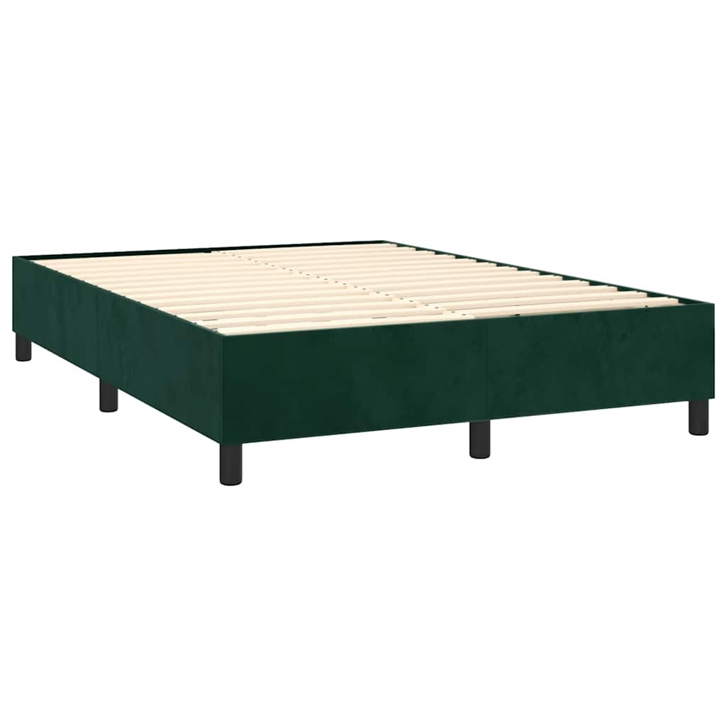 Cama com molas/colchão 140x200 cm veludo verde-escuro