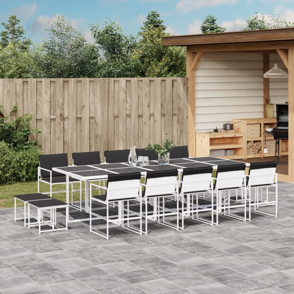 15 Pcs conj. de jantar p/ jardim c/ almofadões textilene branco