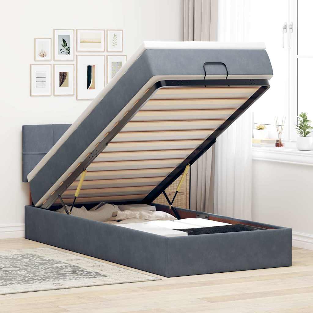 Estrutura cama otomana colchão 90x190 cm veludo cinzento escuro