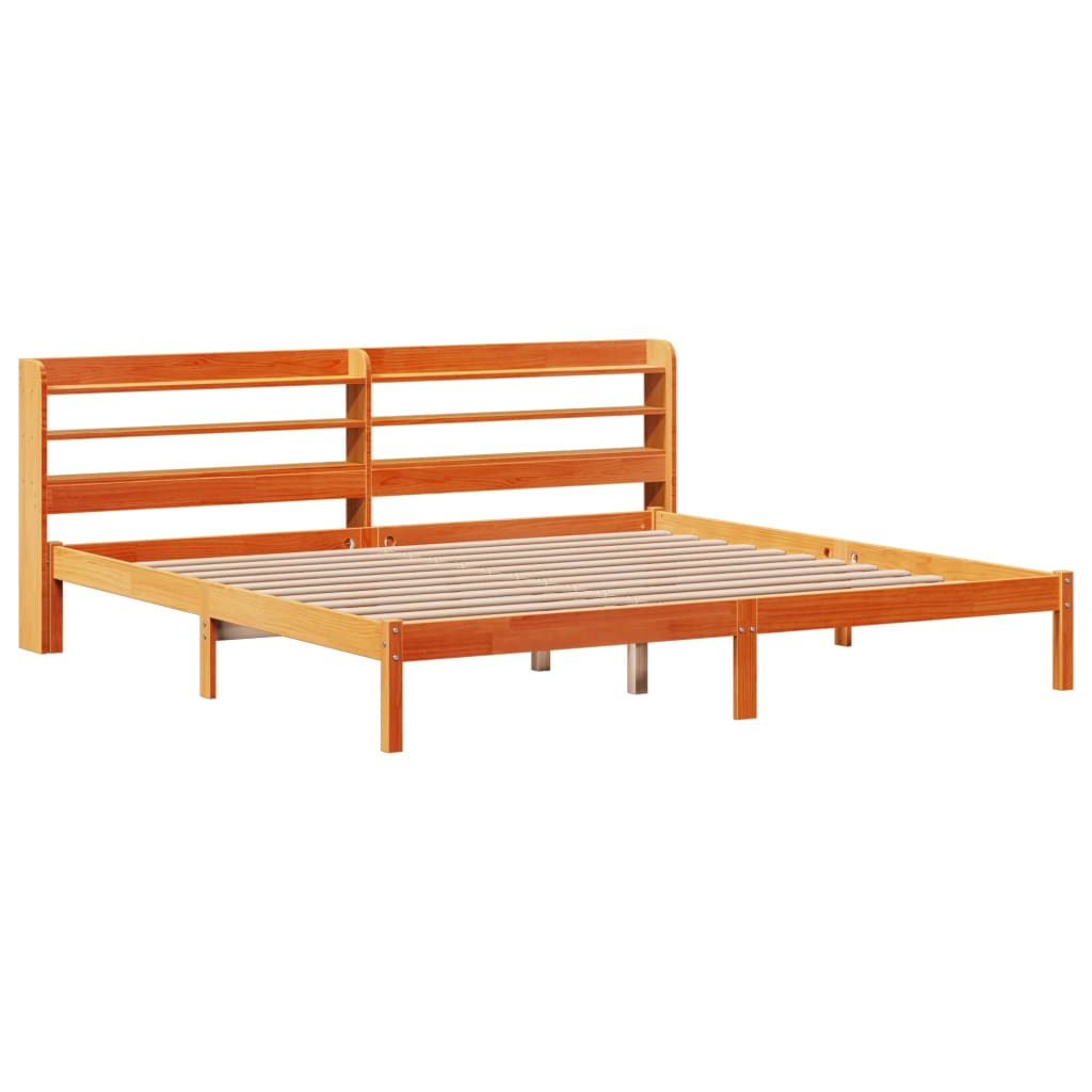 Estrutura cama c/ cabeceira 200x200cm pinho maciço castanho-mel