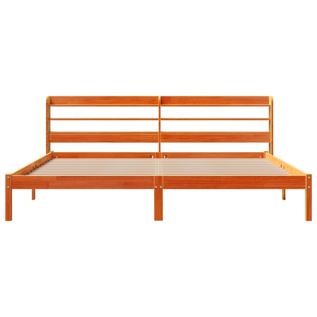 Estrutura cama c/ cabeceira 200x200cm pinho maciço castanho-mel