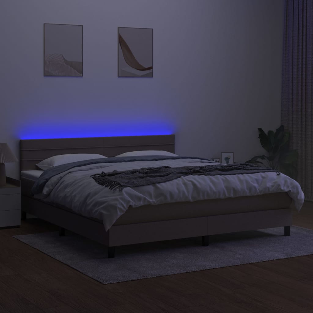 Cama box spring colchão/LED 180x200cm tecido cinza-acastanhado