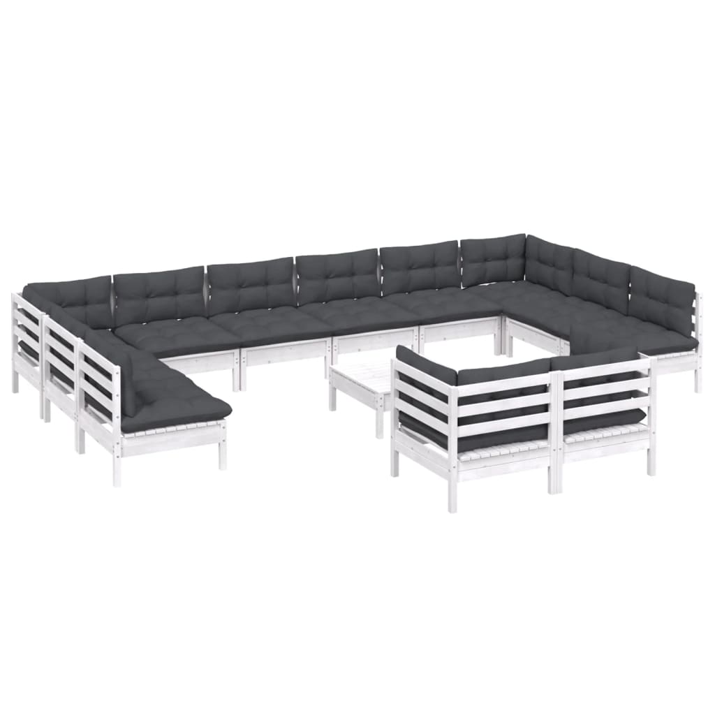 13 Pcs conjunto lounge de jardim c/ almofadões pinho branco