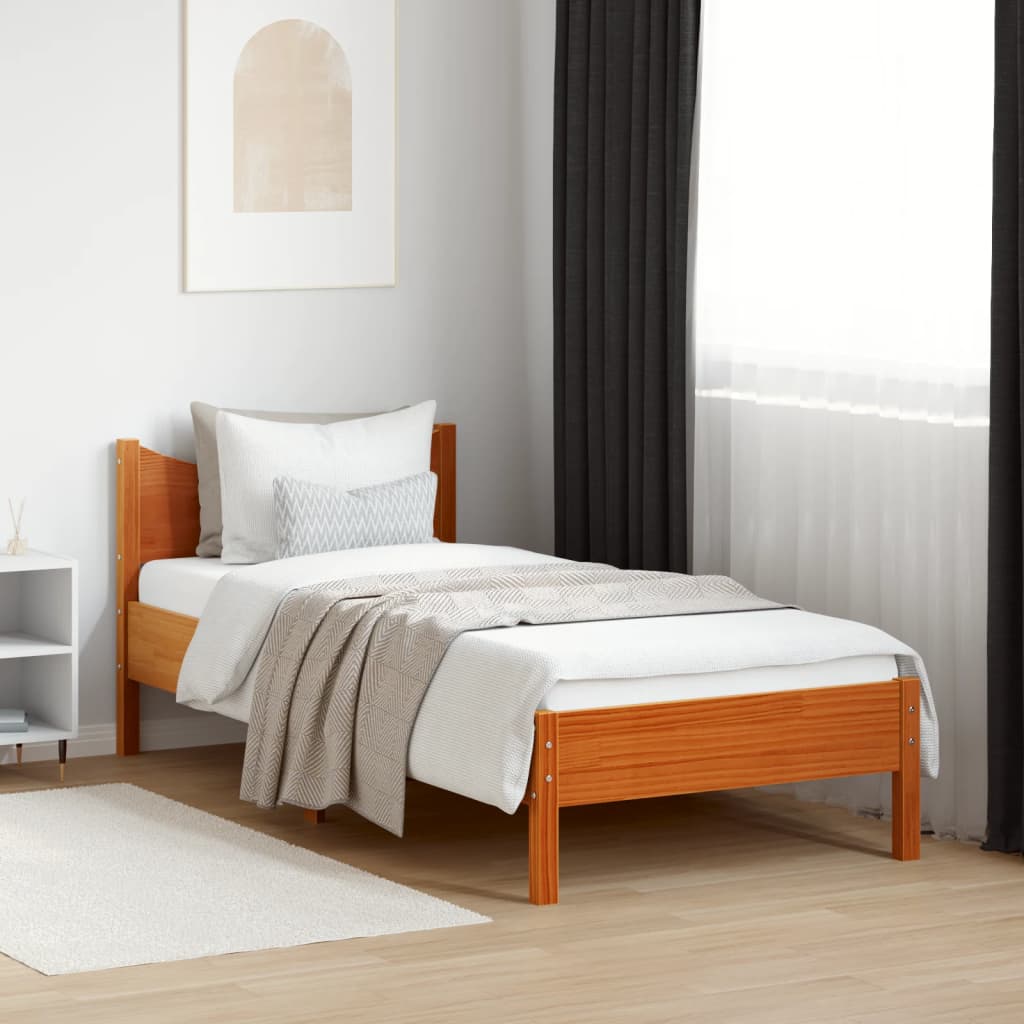 Cama sem colchão 100x200 cm pinho maciço castanho-mel