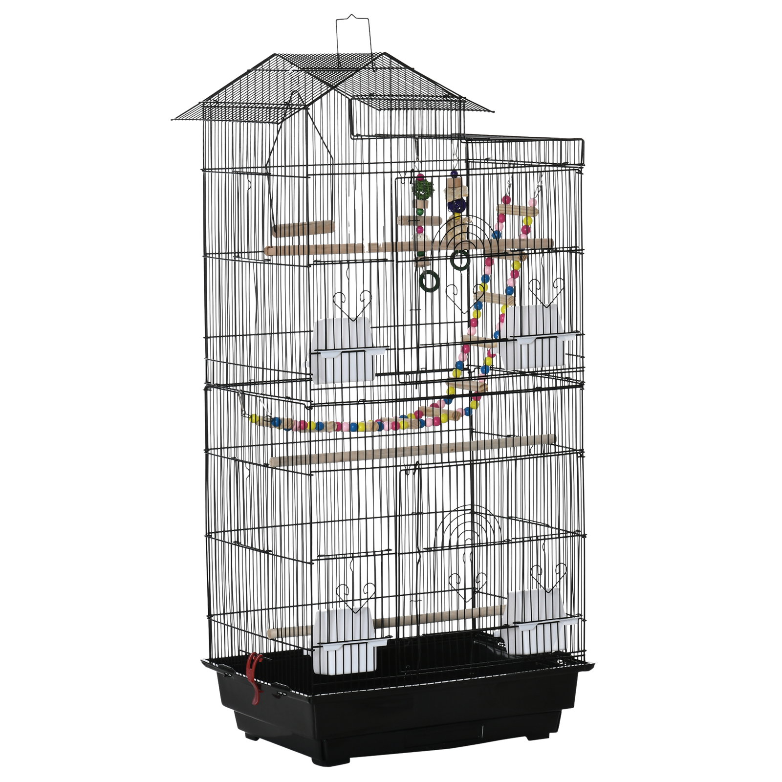 Gaiola para Passáros Gaiola de Metal com Múltiplas Portas 4 Comedouros 3 Poleiros Baloiço Escadas e Bandeja Removível para Periq